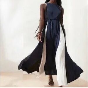 Banana Republic Navy and White Colorblock Maxi Dress